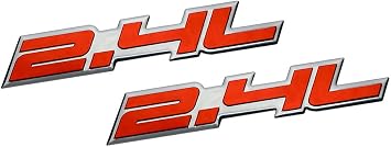 2.4L Liter Embossed RED on Highly Polished Silver Real Aluminum Auto Emblem Badge Nameplate Compatible with Honda Toyota Kia Mitsubishi Hyundai Nissan Porsche Volvo Chrysler Dodge Jeep Pack of 2