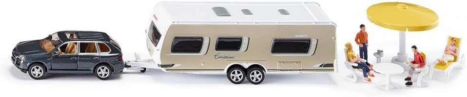 2542, Car with Caravan, 1:55, Metal/Plastic, Multicolour, Incl. figures and camping equipment