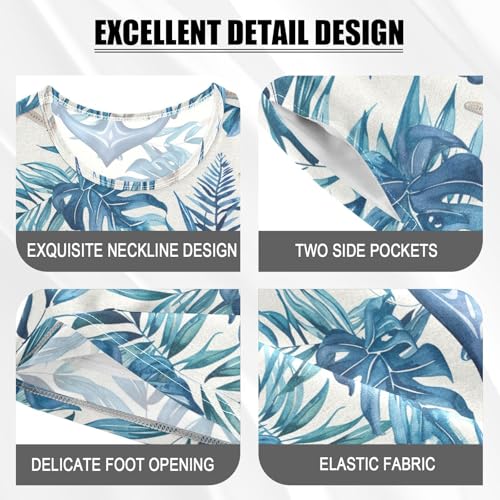 ALAZA Anchor Tropical Leaves Starfish Pajama Set Short Sleeve Sleepwear Soft Lounge Nightwear4