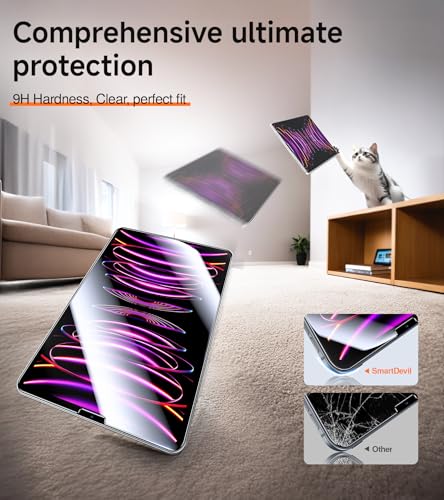 Image of SMARTDEVIL 2 Pack Screen Protector for iPad Pro 12.9 Inch (6th /5th /4th /3rd Generation, 2022 /2021 /2020 /2018) with Easy-Install Tray[Military Grade Shatterproof]9H+ Hardness Tempered Glass, HD Clarity, Dust & Bubble Free