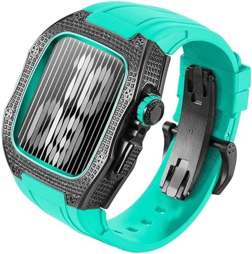Boîtier de montre diamant pour Apple Watch 44mm 45mm avec bracelet caoutchouc