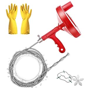 Heavy Duty Plumbers Snake, 7.7m Plumbing Snake Drain Auger, Hair Clog Remover Pipe Snake for Kitchen/Bathroom Sink…