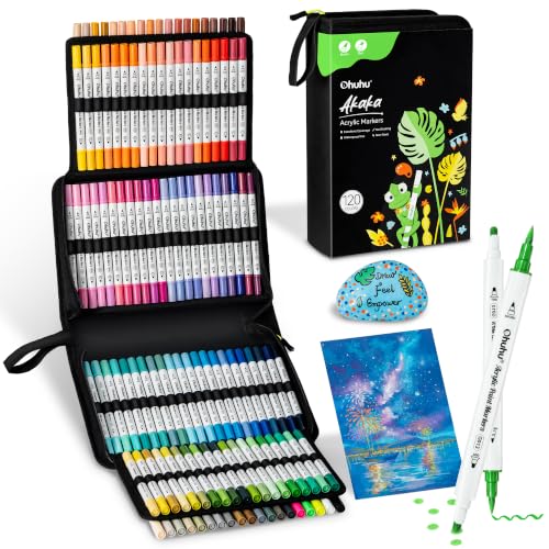 Image of Ohuhu Acrylic Paint Markers 120 Colors Brush & Dot Acrylic Markers - Akaka