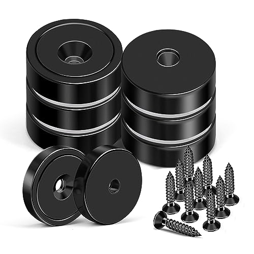 MIKEDE Rare Earth Neodymium Cup Magnets, 70LB Strong, Black, 6 Pack with Countersunk Hole Steel Capsule, Industrial Magnets with Screws for Wall Mounting