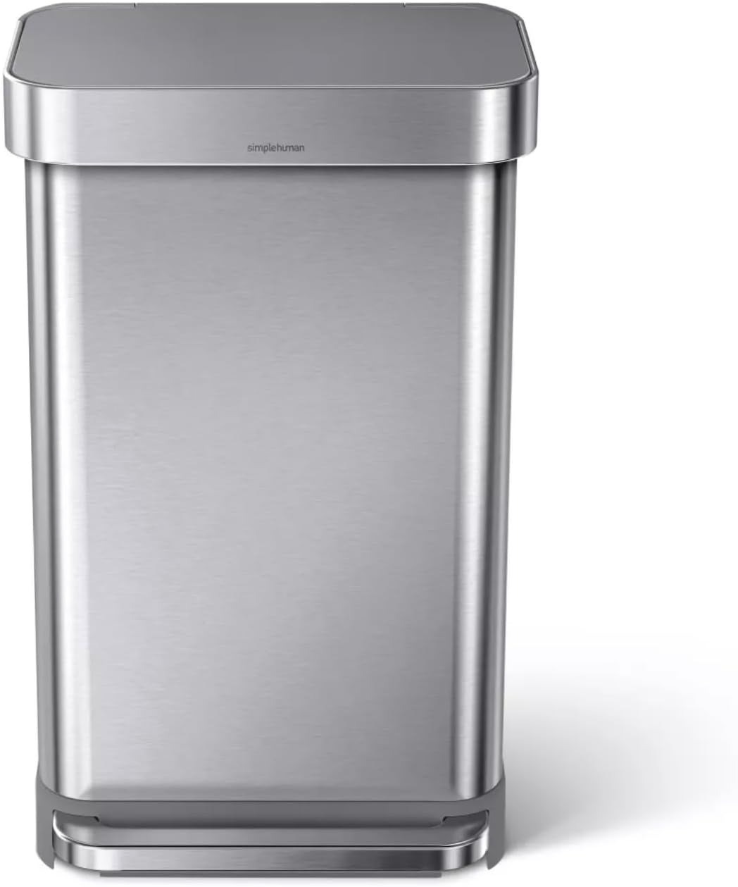 45L Rectangular Step Trash Can with Liner Pocket Brushed Stainless Steel and Gray Plastic Lid