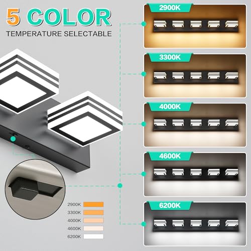 Image of SOLFART LED Bathroom Lighting Fixtures - 5 Lights Modern Matte Black Acrylic Vanity Lights for Mirror 32inch 24W 5CCT