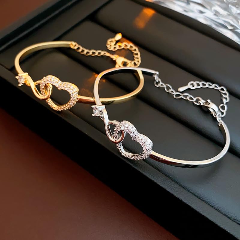 Image of To My Daughter Forever Connected Bracelet, Infinity Forever Love Heart Bracelets You Are Always In Mine From Mom Cubic Zirconia Adjustable Inspirational Gift Jewelry