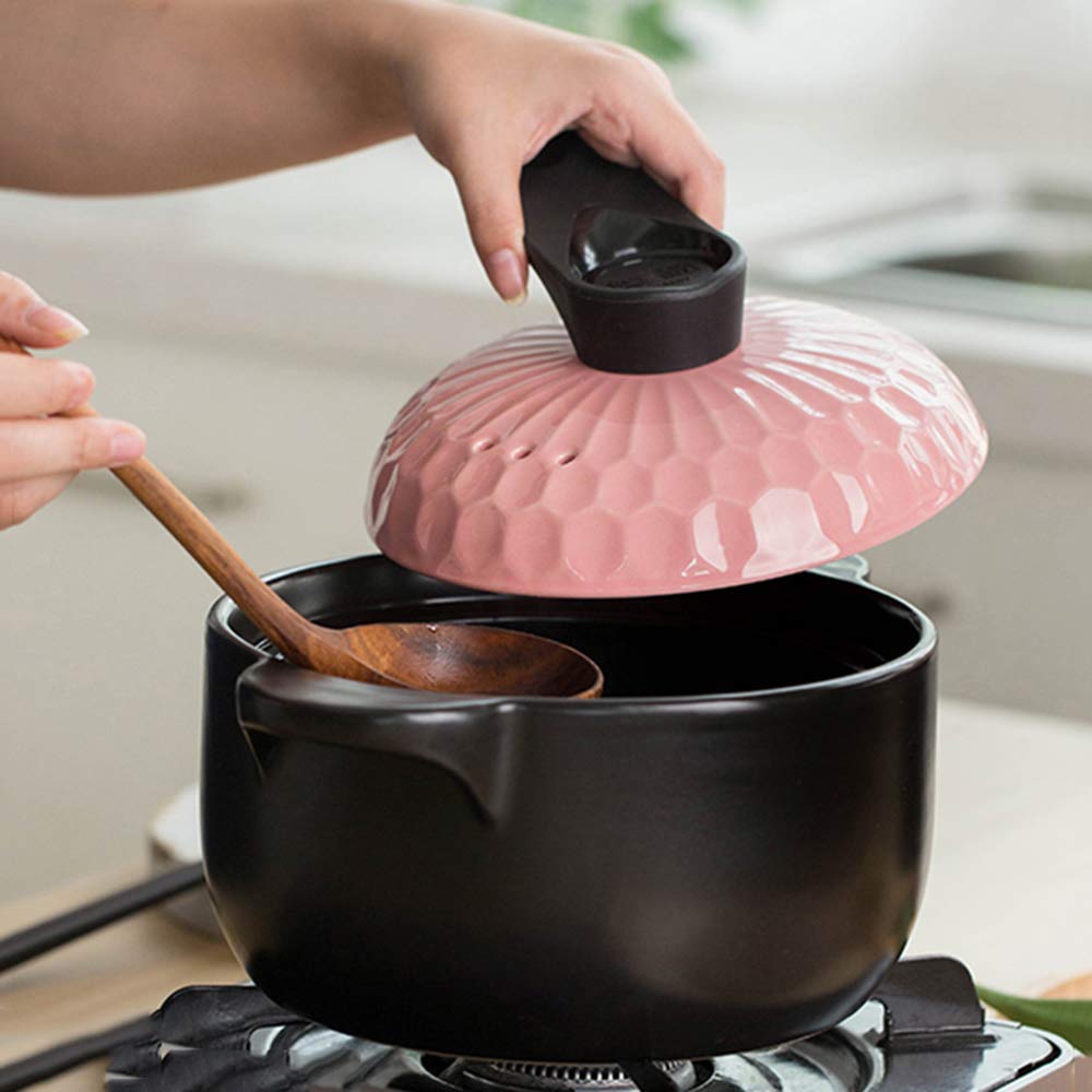 Pentola Cucina, casseruola Rotonda in Ceramica con Manico, casseruola in Terracotta con Isolamento antiscottatura, Deliziosa pentola stufato Lento, pentola zuppa Sana con Coperchio
