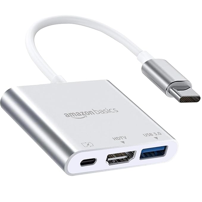 Amazon Basics 3-in-1 USB Type C to HDMI Adapter 4K@30Hz, 100W PD Fast Charging Port, USB A 3.0 @5Gbps Speed, MultiPort HUB for MacBook Pro Air, Windows, Laptop, Tablet, Smartphone & All Type C Devices at Rs. 749