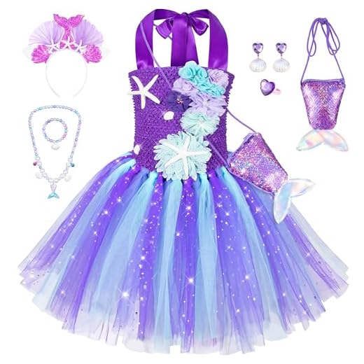Princess Mermaid Ariel Costume for Todler Girls - Little Mermaid Tutu Dress with Headband,Bag,Necklace, Earring, Bracelet Purple 3T