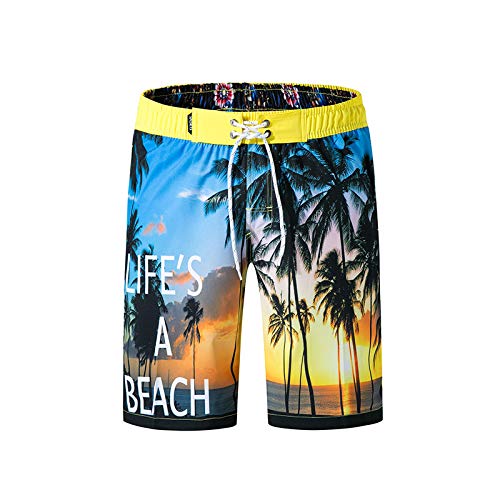 ZhixiaYS Mens Breathable Swimwear Palm Tree Print Slim Shorts Casual Beach Short Swim