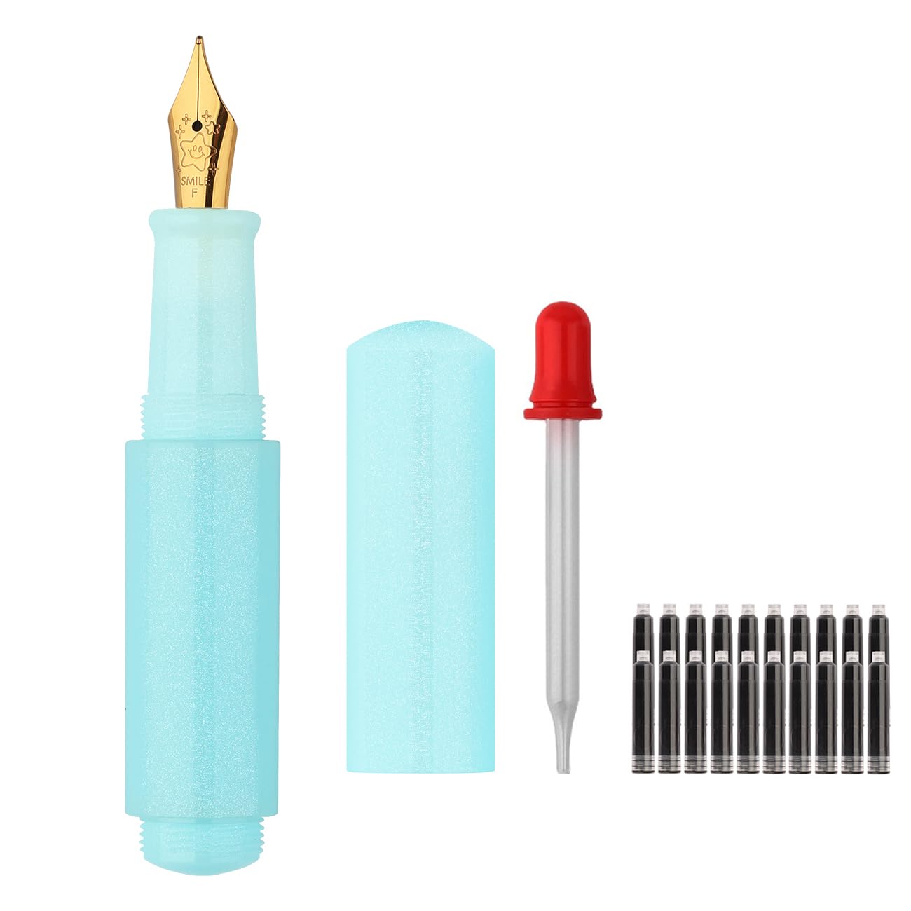 SIPLIV Wancai Mini Candy-colored Fountain Pen Pocket-Size Travel Pen with Short Size Eyedropper and 20 Black Ink Cartridges - Iridium Fine Nib, Blue — image 1