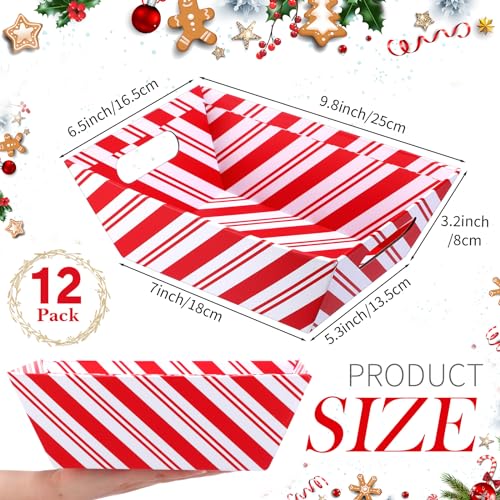 Image of Thenshop 44 Pcs Basket for Gifts Empty Gift Basket Bulk Include 12 Cardboard Tray 12 Plastic Bags and 20 Pull Bows for Christmas Fall Halloween Birthday Wedding Party DIY Wrapping(Stripe,Red, White)