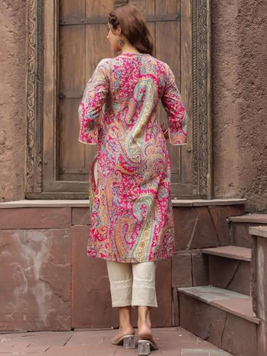 Image of GoSriKi Women's Straight Kalamkari Printed Rayon Kurta, Kurtis for Women, Kurtis for Women Cotton