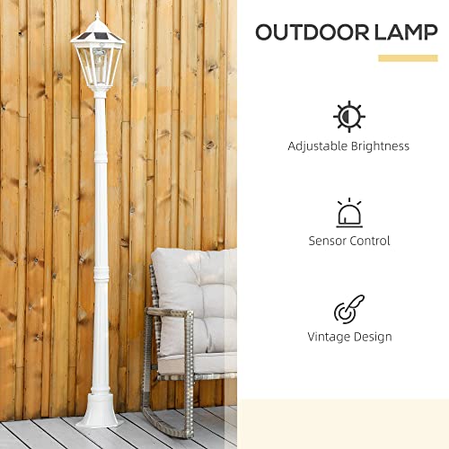 Outsunny 77" Solar Lamp Post Light, Waterproof Aluminum Outdoor Vintage Street Lamp, Motion Activated Sensor Pir, Adjustable Brightness, For Garden, Lawn, Pathway, Driveway, White #TOP5