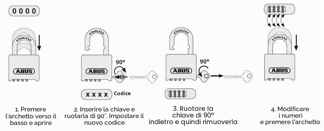 ABUS Lucchetto a Combinazione 180IB/50HB63 - Acciaio Inox, Livello 5 | Corpo in ottone, arco in acciaio inox Ø 8 mm, altezza libera 63 mm - codice a 4 cifre personalizzabile, 303 g