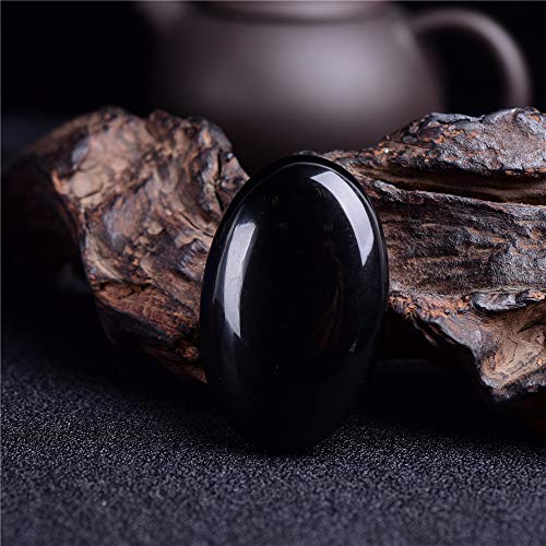 CMBULS Natural Black Obsidian Oval Palm Healing Crystal Massage Hydrotherapy Energy Stone,Crystal and Healing Stone 2.4