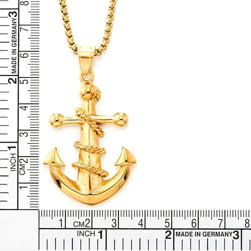 COOLSTEELANDBEYOND Gold Anchor Pendant Necklace for Men, Nautical Marine Steel Rope Design Hip Hop Biker Jewelry - Image 4