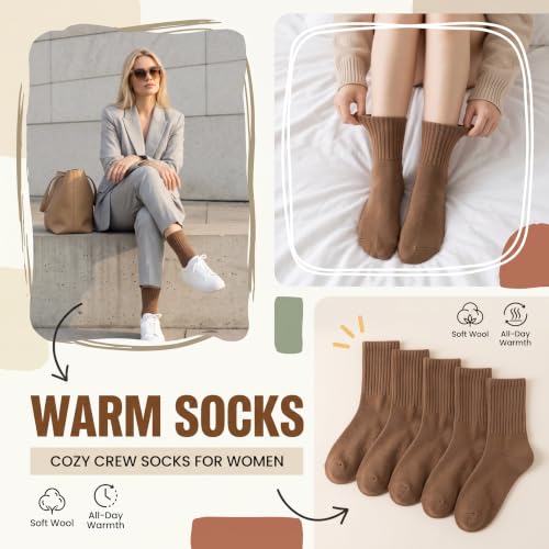 Image of Winter Women Socks 5 Pairs Vintage Wool Casual Thermal Crew Socks