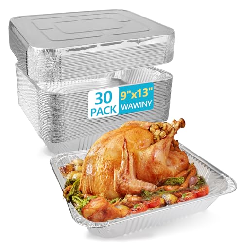 Image of 9x13 Thickened Aluminum Foil Pans With Lids, 30Pack Extra Deep Disposable Aluminum Pans for Roasting, Baking, Cooking, Food Prep, Chafing, Steam Table, Oven, Cake, and Party Catering.