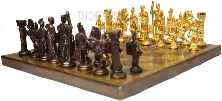 Roman Series Brass Metal Chess Set- Solid Brass Metal Luxury Chess Set with Velvet Storage Box Quad Weighted