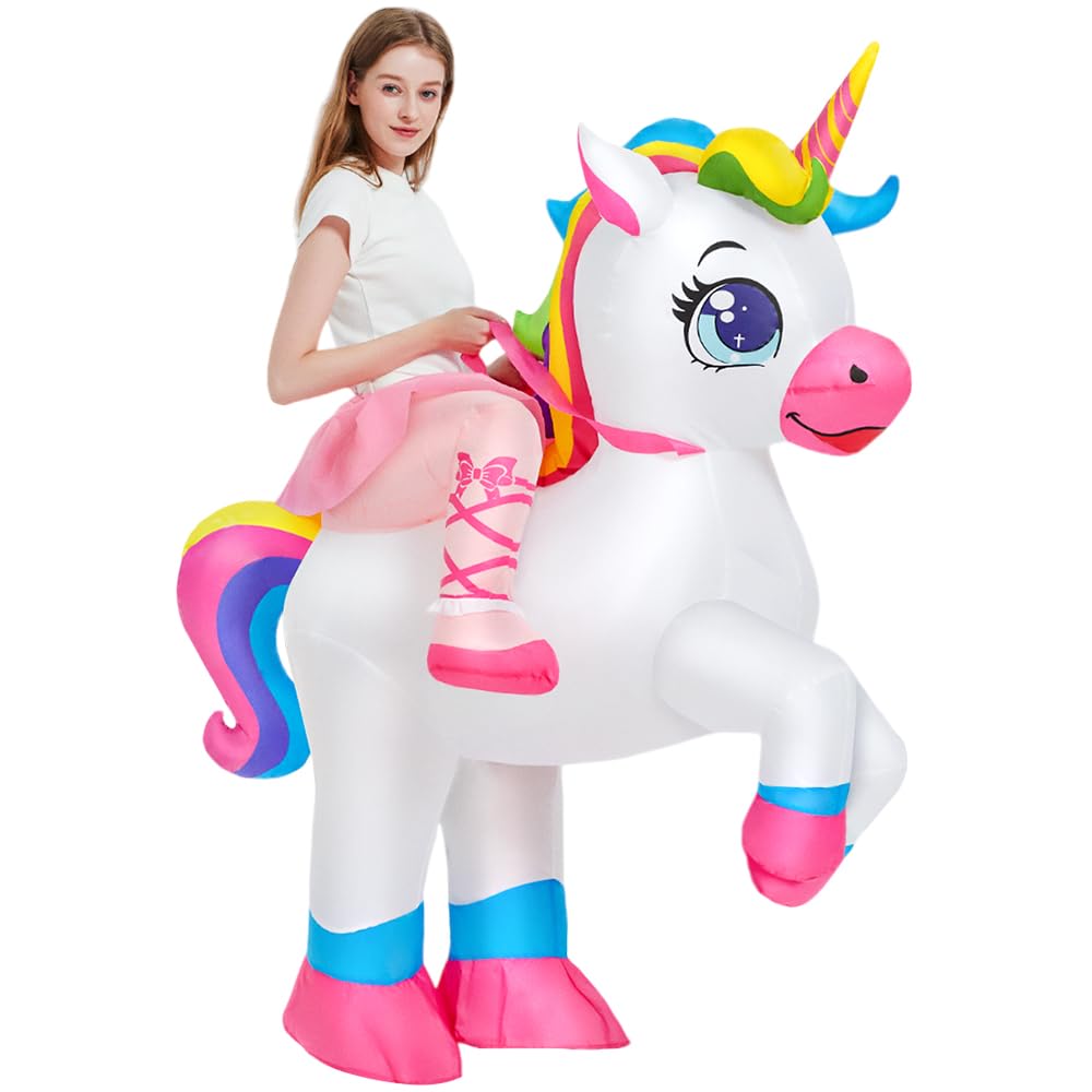 KOOY Inflatable Unicorn Costume Adult, Inflatable Costumes Women, Blow up Ride on Unicorn Costume for Women/Girls, Party Halloween Costumes
