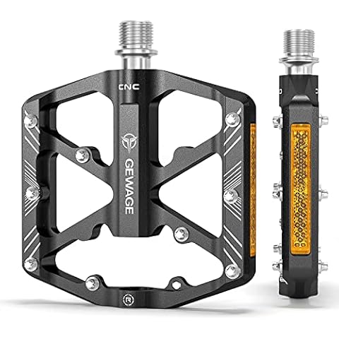 GEWAGE Bike Pedals With Reflective Strips , 3 Sealed Bearings Non-Slip CNC Aluminum Bicycle Platform 9/16" Pedals For Road Bike MTB E-Bike. (Black) Cover