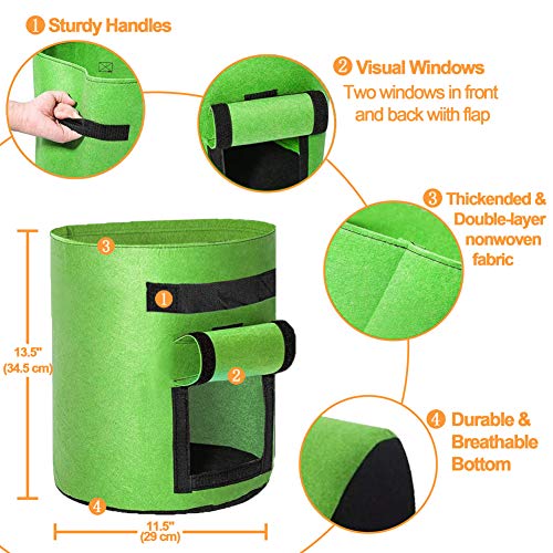 Grow Bags 7 Gallon, Two Windows, 3 Pack Breathable Potato Grow Bags with Handles and Flap, Thickened Fabric, Heavy Duty Plant Grow Bags for Tomatoes, Onions, Carrots and Vegetables, Garden Planter Pot - Thumbnail 6