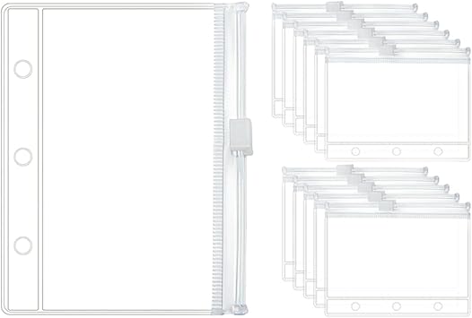 Mogoostry 12Pcs Mini Zipper Pockets Clear A9 Binder Pouches Zip Filing Bag