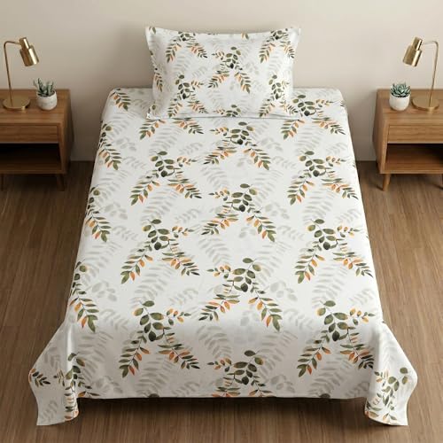 Image of Mafatlal 186 TC Metro Cotton Single Bedsheet | 90 x 60 Inch|Soft, Breathable & Lightweight | with Matching Pillow Cover| Bamboo Green