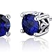 Peora Created Blue Sapphire Stud Earrings 925 Sterling Silver, Solitaire Scroll Gallery, 2 Carats Total, Round Shape 6mm, Friction Backs, Blue Earrings, September Birthstone Gift