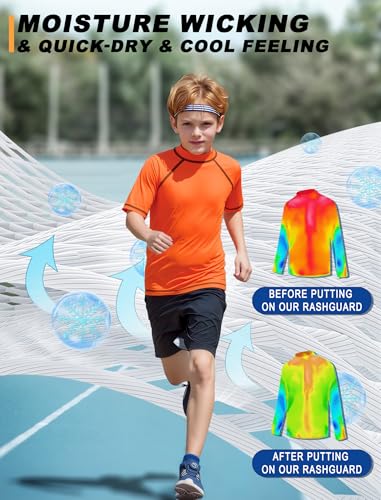 Image of Boys Rash Guard Short Sleeve UPF50+ Sun Protection Water Beach Swim Shirt | Kids Youth Surfing Pool Neon Swimwear Top Quick Dry Tagless Ultra Soft Stretchy Lightweight Moisture Wicking Cool Feel Tee