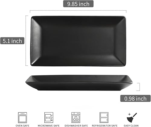 Miniatura 2 de YHOSSEUN Juego de 4 platos rectangulares de porcelana para servir Patry, aptos para horno de entretenimiento, 9.8 pulgadas, negro mate