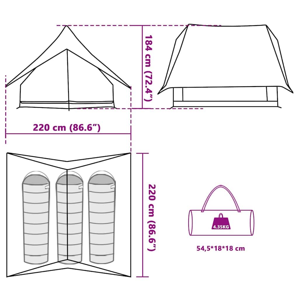 Tente familiale avec toit en toile vert et blanc, tente jetable en fibre de verre en polyester imperméable pour camping, famille, sac de transport inclus