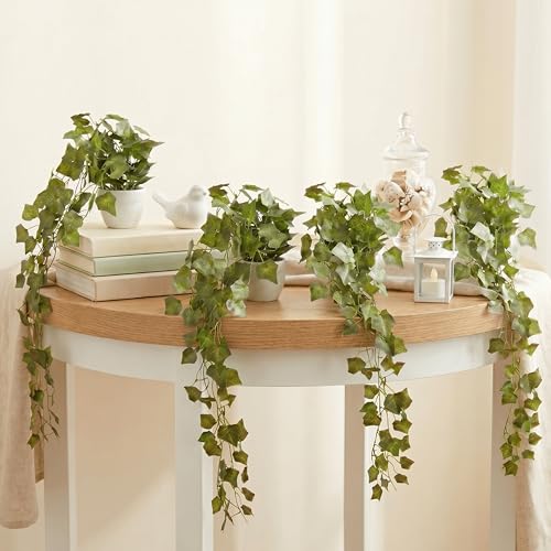 Image of Dekorly Artificial Hanging Garland with Pot - 100cm Rose Vine, 10cm Decorative Pot for Table, Shelf & Wall Decor (4, Star Money Vine)