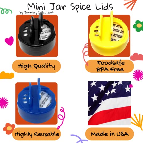 Jarming Collections 4 Oz Miniature Storage Jar Spice Lids - Plastic Pour & Shaker Lids For Miniature Storage Jars - Fits 4 Oz Miniature Storage Jars - 48Mm - Made In The Usa (4, Black) #TOP3