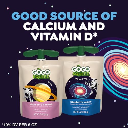 Image of GoGo SqueeZ Low Fat YogurtZ Space Discovery Variety Pack, Strawberry Banana and Blueberry Moon 3 oz Pouches (Pack of 16), Kids Snacks Made from Real Yogurt and Fruit, Gluten Free, Nut Free, Recloseable Cap, BPA Free
