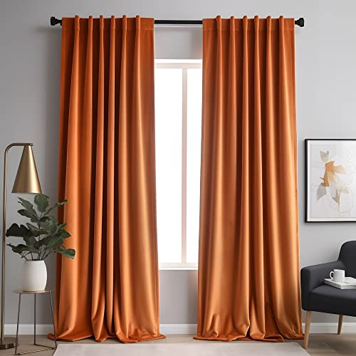 Aljctns Orange Velvet Curtains for Living Room Luxury 85% Blackout Velvet Curtains for Bedroom,Thermal Insulated Super Soft Window Drapes Rod Pocket & Back Tab, 52" W x 96" L, 2 Panels Set