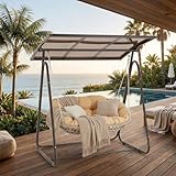 2-Seat Outdoor Patio Porch Swing with Polycarbonate (PC) Canopy, All-Weather Outdoor Swing Chair with 4.7' Thick Cushion and Hand-Woven Rope, Heavy Duty Steel Frame for Patio, Garden, Khaki
