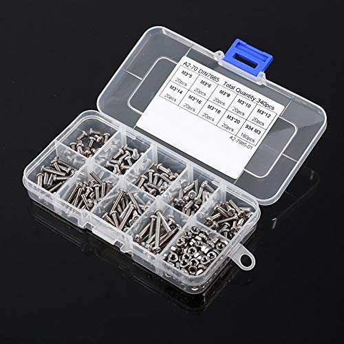 Zunate M3 Stainless Steel Screws and Nuts Assortment, 340 Pcs, Flat Head, Hex, Pan Head, Industrial Grade, Silver, Machinery - Image 3