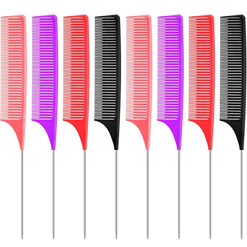 8 Pieces Rat Tail Combs Pintail Hair Combs Streak Steel Pin Comb Anti-static Comb Heat Resistant Hairdressing Comb for Men and Women