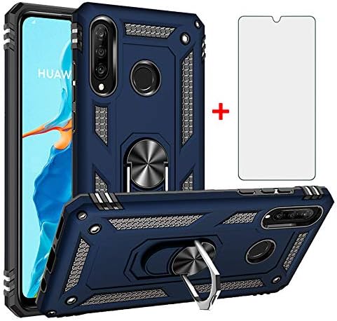 Phone Case for Huawei P30 Pro with Tempered Glass Screen Protector Cover Stand Ring Rugged Silicone Holder Hard Shockproof Heavy Duty Accessories Magnetic Metal huewai Hawaii Hwauei P 30 30pro Red