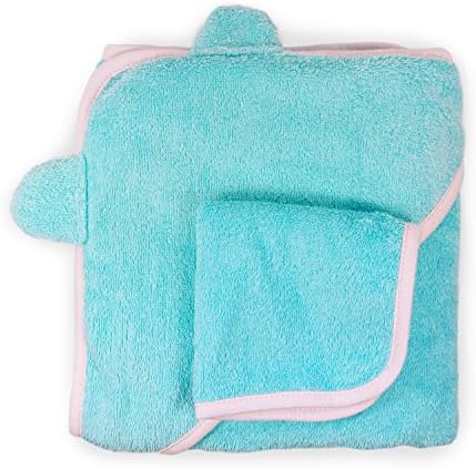 Cute New York Pure Cotton Baby Hooded Towel and Washcloth Set (Blue/Pink)