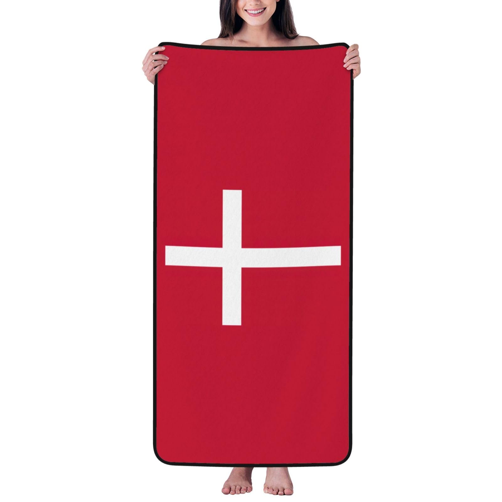 pojknbv Danish Flag Print Comfortable Coral Velvet Bath Towel Home Bathroom Hotel Spa Beach Travel Holidays