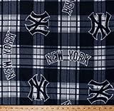 Fleece New York Yankees Plaid MLB Baseball Sports Team Fleece Fabric Print by The Yard - Licensed and Manufactured by Fabric Traditions