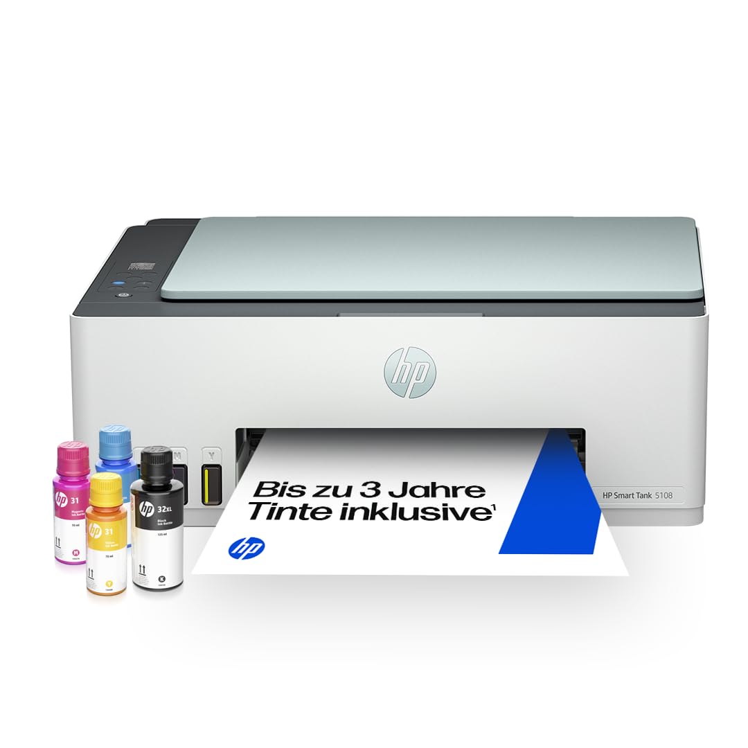 HP Smart Tank 5108 3-in-1 Multifunktionsdrucker (WLAN; Mobiles Drucken) – 3 Jahre Tinte inklusive, 3 Jahre Garantie bei Registrierung, großer Tintentank, hohe Reichweite, Drucken in hoher Qualität