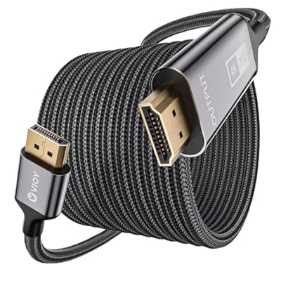VIOY Displayport to HDMI Cable 6.6 FT, 4K@30HZ Uni-Directional DP (Source) to HDMI (Display) Cord, 1080P@120HZ Displayport Male Braided Cord for Desktop, Monitor, HDTV, AMD, Projector