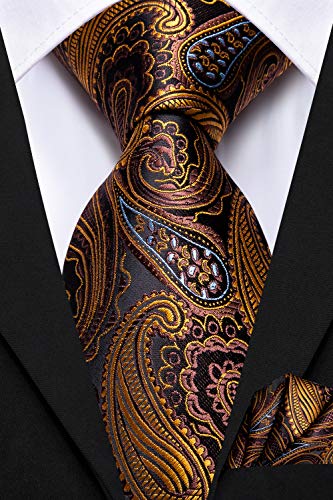 Image of Hi-Tie 3 Pcs Gift Box Mens Tie Set Necktie with Pocket Square Cufflinks Lapel Pin Silk Neck Tie Collection