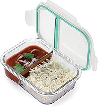 Glassware Bento Lunch Box Microwave Safe with 2 Compartment Set |Safety Lock Airtight Containers
