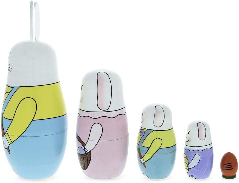 BestPysanky Set of 5 Bunnies Wooden Nesting Dolls 7 Inches Tall